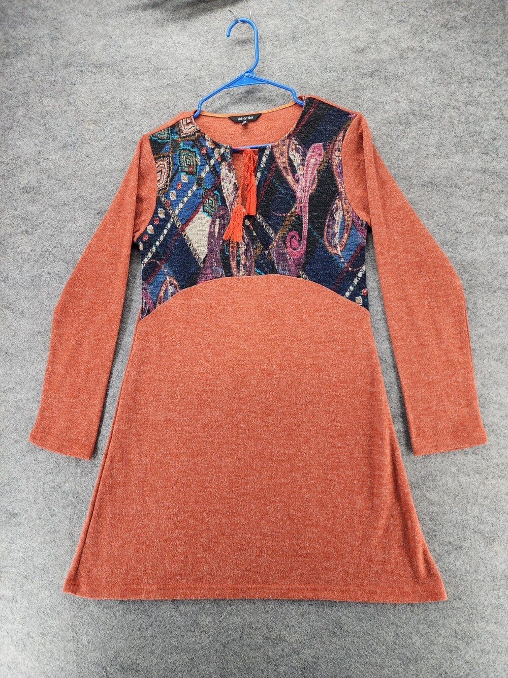 Yak Yeti Dress Womens Medium Long Sleeve Orange V Neck Nepal